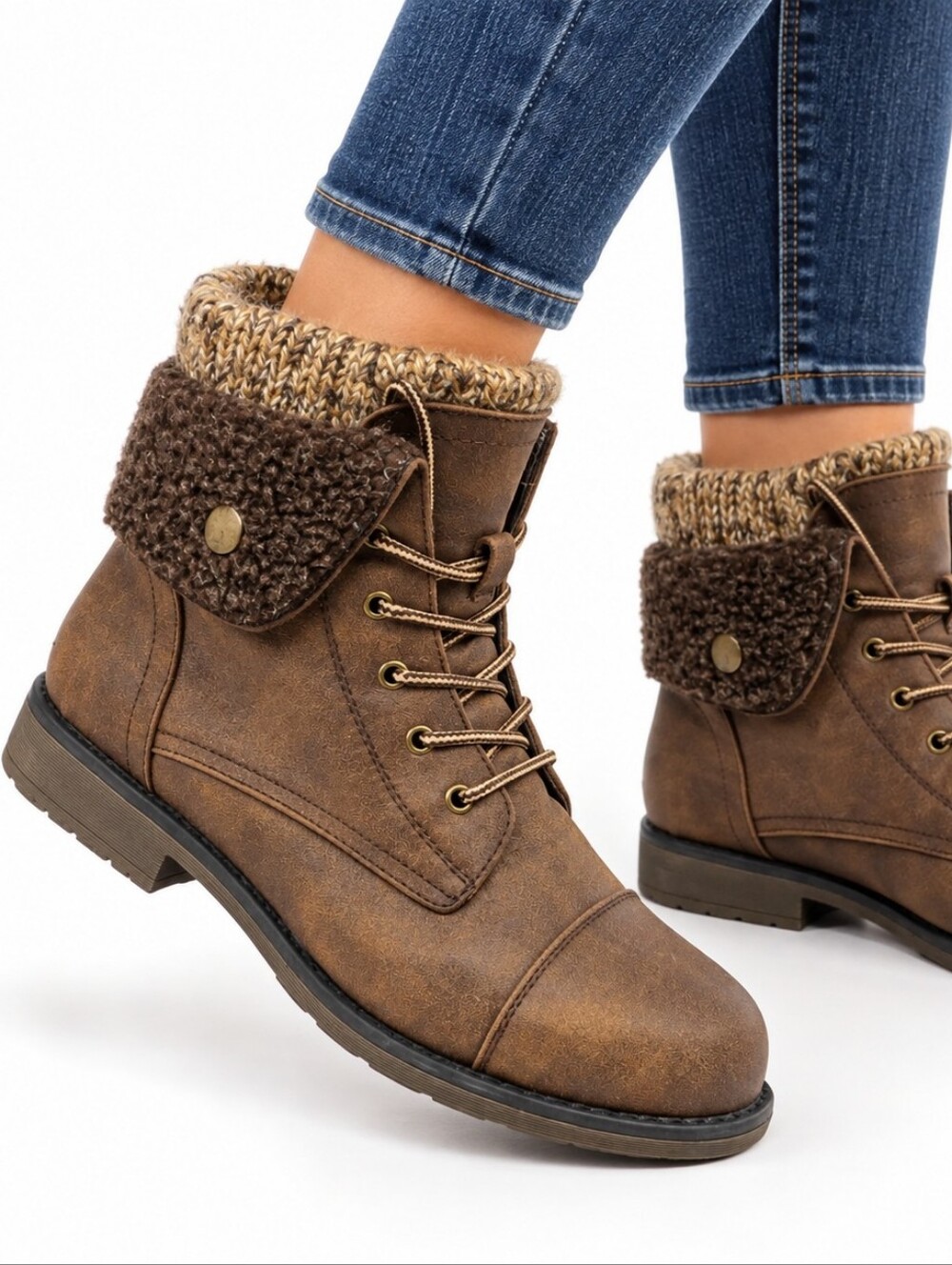 Cliffs by White Mountain Duena Boots Womens 10W Brown Knit Cuff Lace Up Ankle